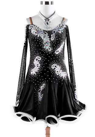 Sparkly Applique Short Ruffle Latin Competition Dance Dress VN-L5248