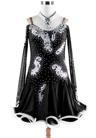 Sparkly Applique Short Ruffle Latin Competition Dance Dress L5248