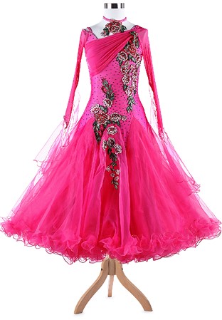 Spring Flower Embroidered Fluffy Ballroom Competition Dress A5281