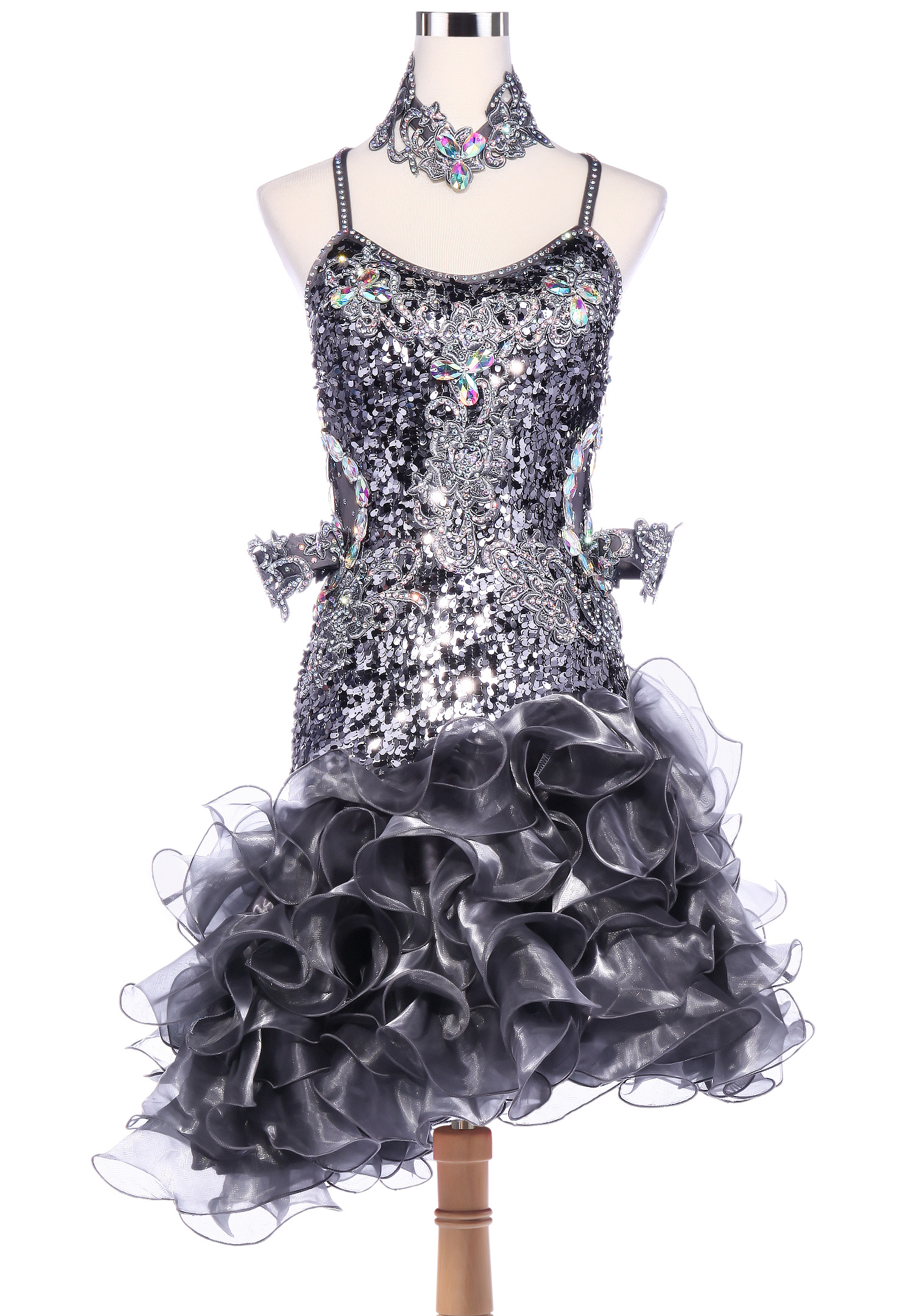 Stylish Sequined Floral Patchwork Latin Rhythm Dance Dress VN-L5229