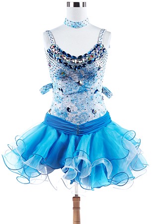 Superb Floral Lace Puffy Latin Dance Competition Dress VN-L5251