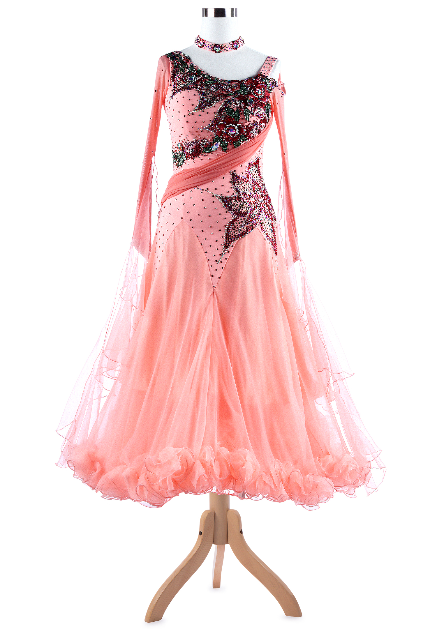 Superb Peony Embroidered Elegant Ballroom Competition Dress VN-A5330