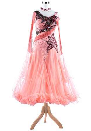 Superb Peony Embroidered Elegant Ballroom Competition Dress A5330