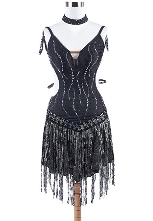 Swirling Sparkle Sequined Fringe Latin Competition Dress L5257