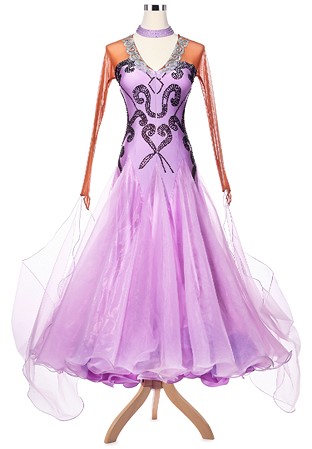 Unique Crystal Motif Puffy Ballroom Competition Dance Dress A5144