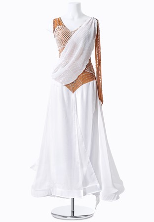 Veiled Pearl Bodice Single Sleeve Smooth Dress MFB0081