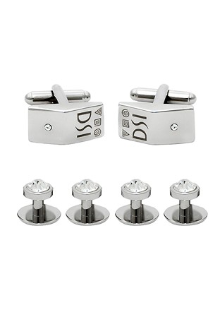 DSI Rectangle Cufflinks & Stud Set 4607-Crystal