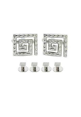 Square Cufflinks and Stud Set 4605-Silver crystal