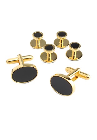 Luxury Cufflinks & Studs Set in Gold Trim 4600-Black Onyx