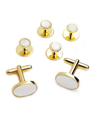 DSI Luxury Cufflinks & Studs Set in Gold Trim 4600-Mother of Pearl