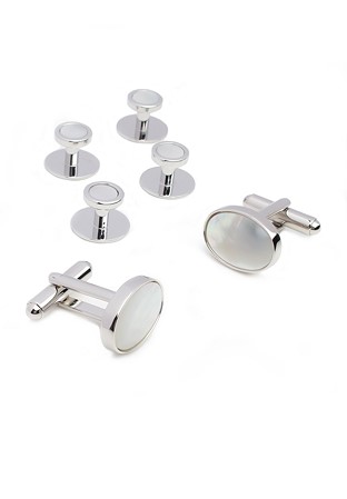 Luxury Cufflinks & Studs Set in Silver Trim 4601-Mother of Pearl