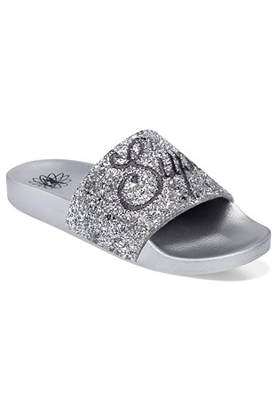 Supadance 7788 Silver Glitter Slides-Silver Glitter