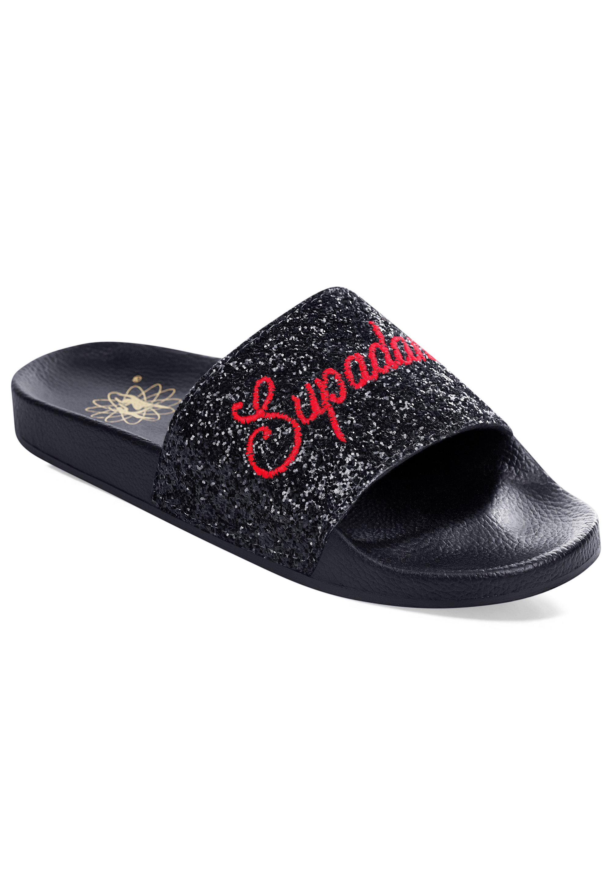 Supadance 7789 Black Glitter Slides-Black Glitter