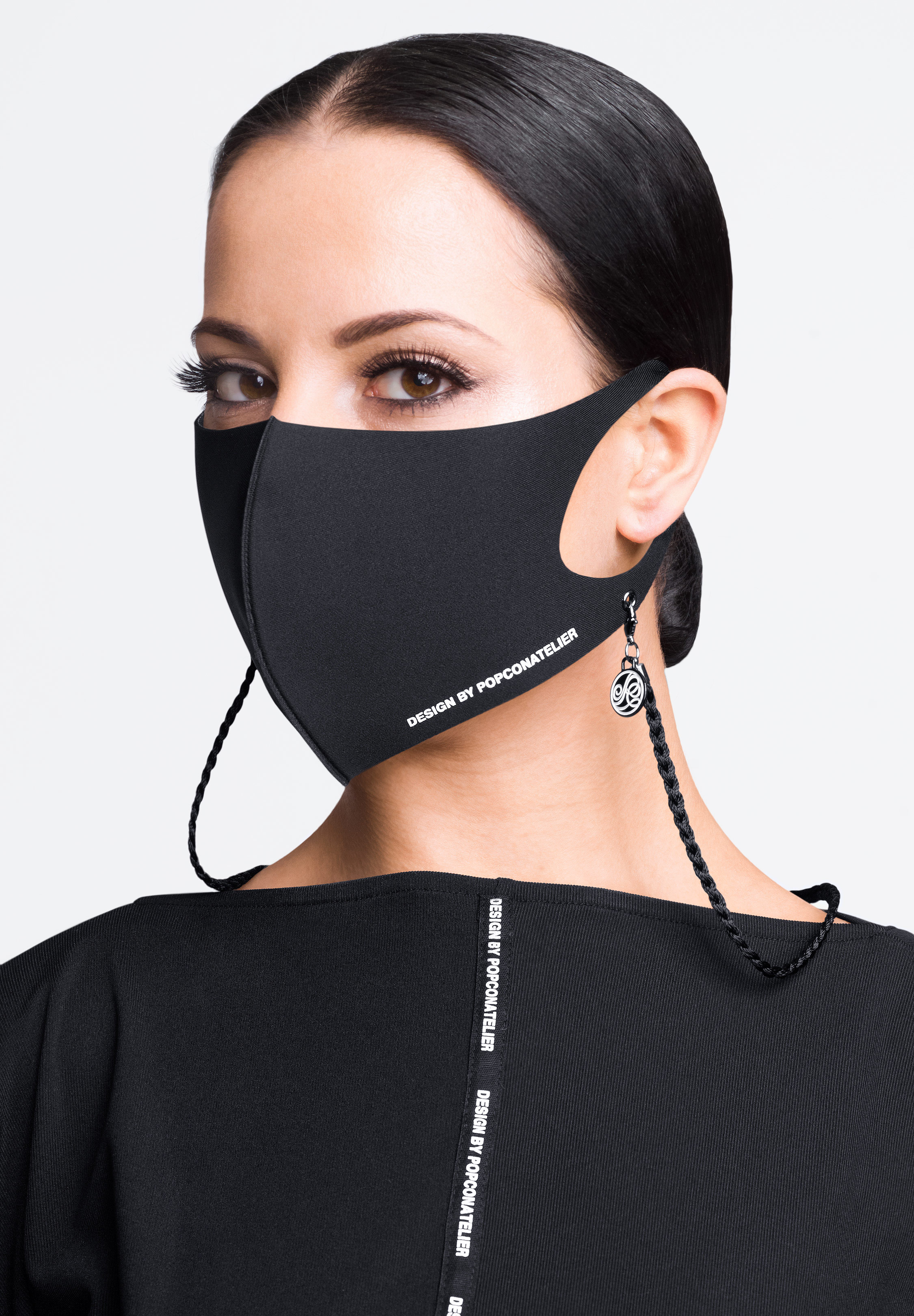PopconAtelier Protective Mask with Holder Strap-Black