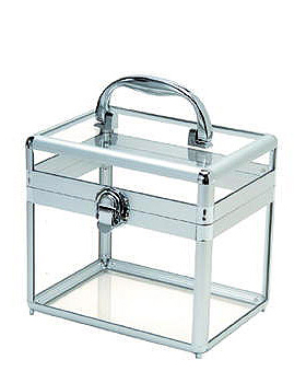 Clear Makeup Case w Silver Cosmetics