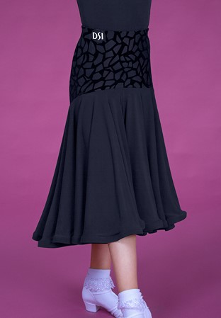 DSI Aria Juvenile Ballroom Skirt 3137-Black Crepe/Black Vogue Burnt out Velvet