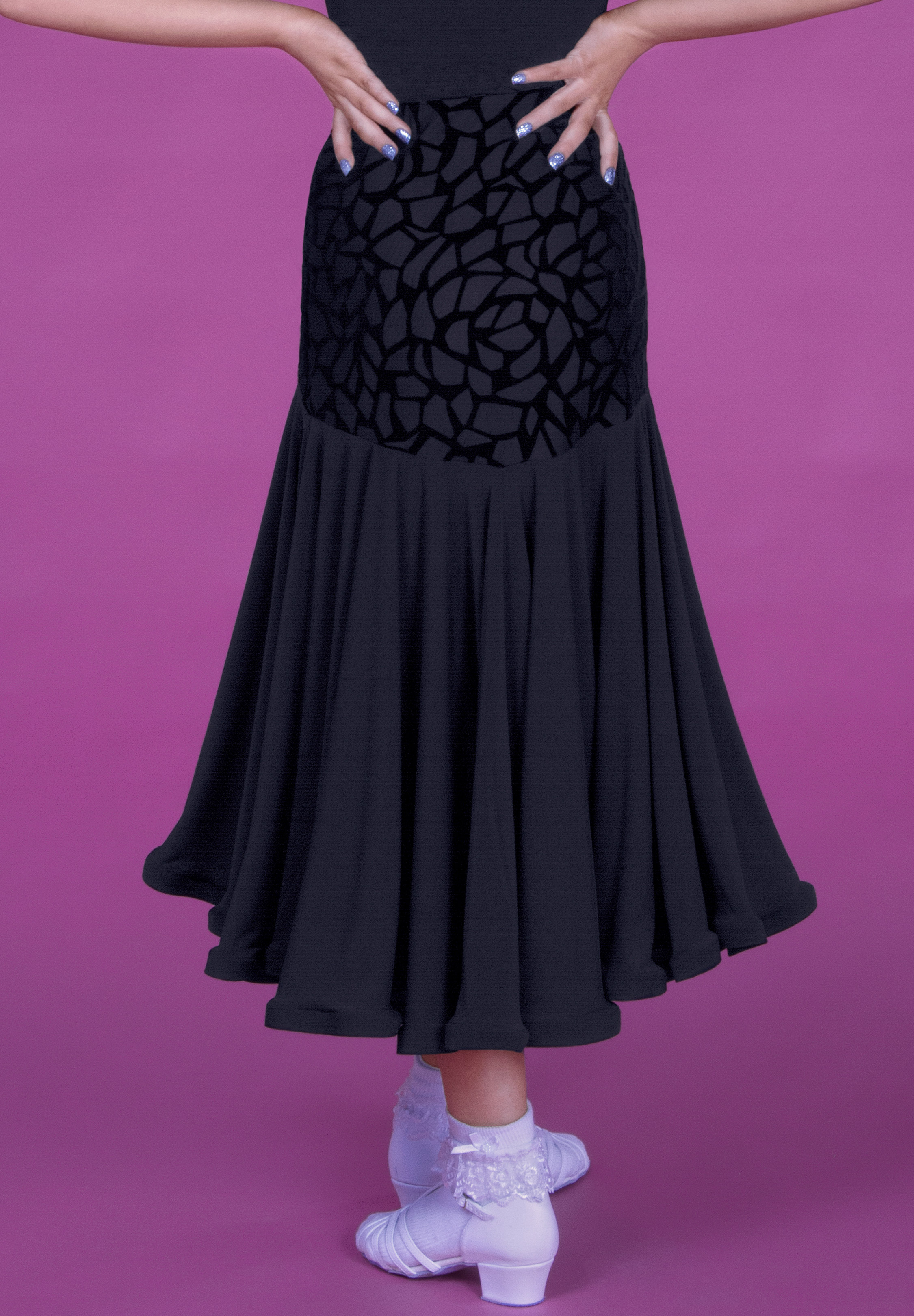 Girls Juvenile Ballroom Skirt with Organza in Black Juv-001