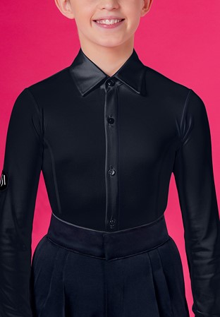 DSI Boys Buttoned Crepe Competition Shirt w/ Panel 3803-Black