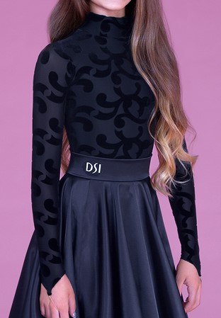 DSI Juvenile Baroque Burnt-out Velvet on Mesh Leotard 1099-Black