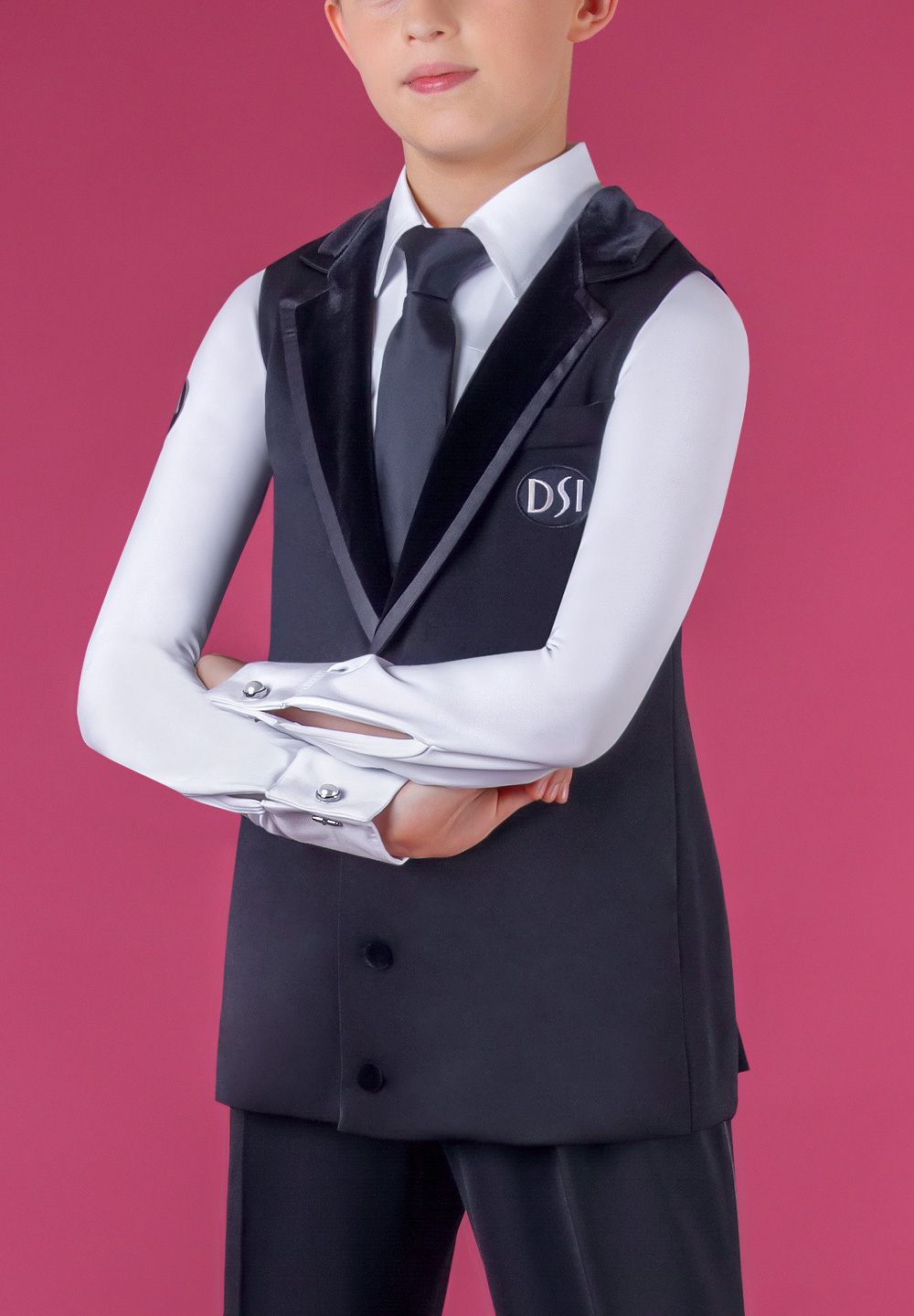 DSI Juvenile Couture Waistcoat 1057-Black Gabardine w/ Velvet Lapel