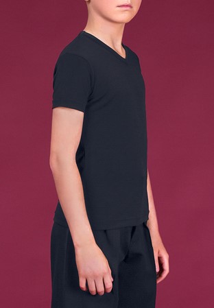 DSI Juvenile V-neck Short Sleeve Latin Shirt 3051-Black Crepe
