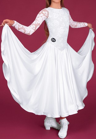 DSI Lily Sequence Juvenile Dance Dress 3123-White Spanish Rose Lace