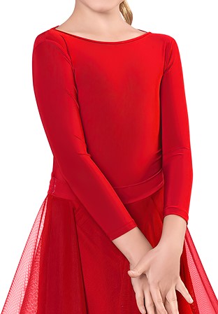 Dance America JR-B2 - Girls Bodysuit With Lycra Sleeves-Red
