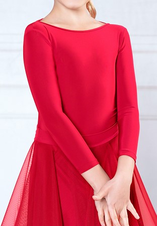 Dance America JR-B2 - Girls Bodysuit With Lycra Sleeves-Red
