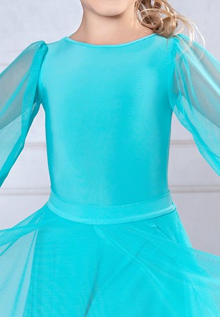 Dance America JR-B3 - Girls Bodysuit With Mesh Sleeves-Sky