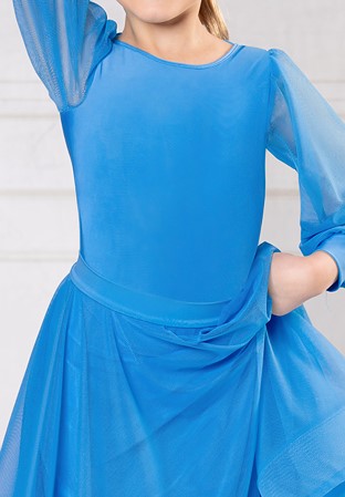 Dance America JR-B3 - Girls Dance Bodysuit With Mesh Sleeves-Blue
