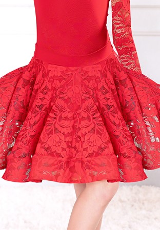 Dance America JR-S1 L - Girls Short Lace Dance Skirt-Red
