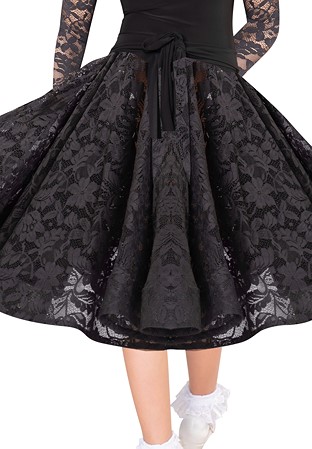 Dance America JR-S2 L - Girls Long Lace Dance Skirt-Black
