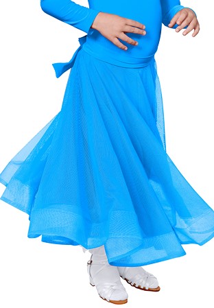 Dance America JR-S2 - Girls Long Mesh Dance Skirt-Blue