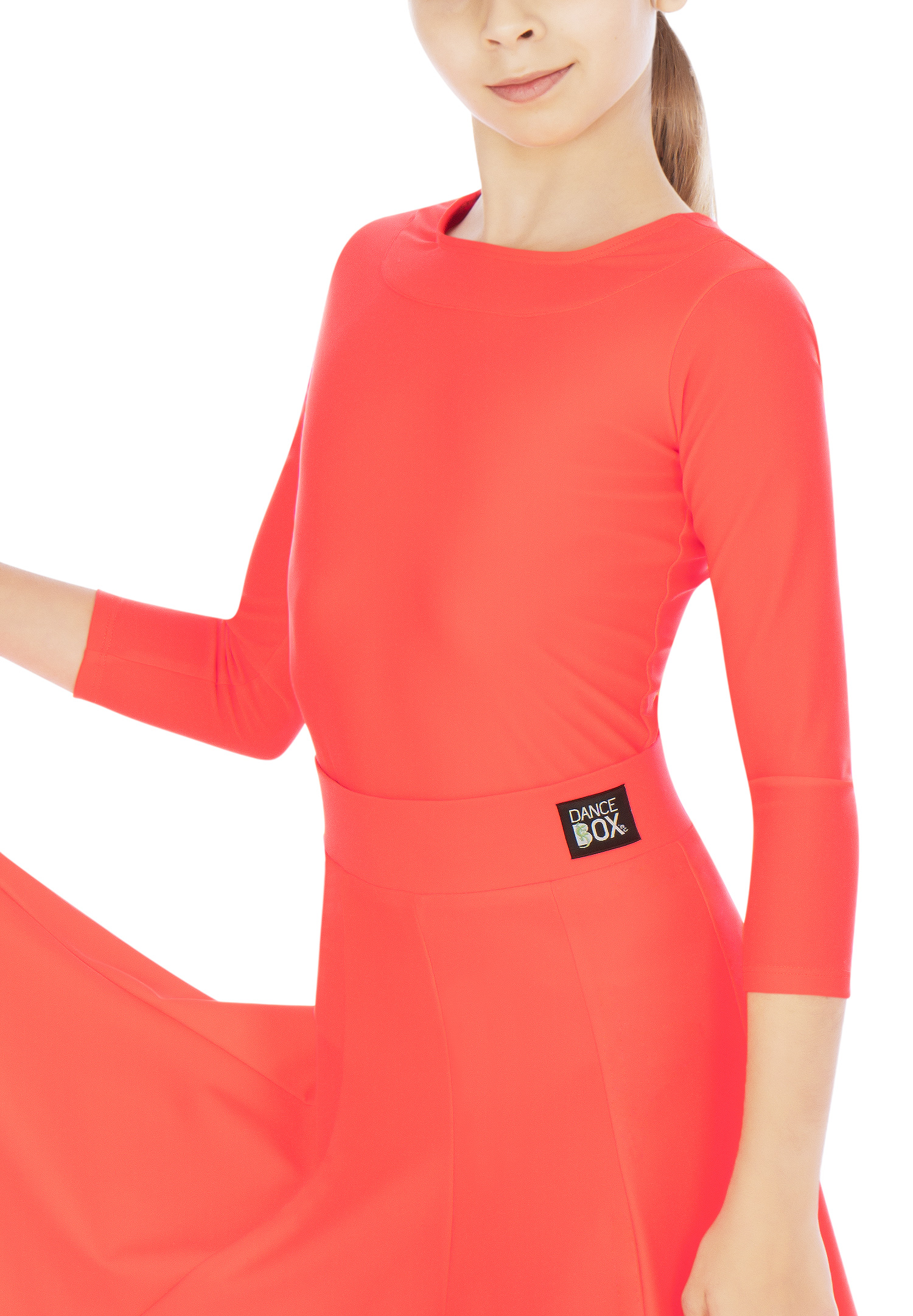 Dance Box Juvenile Taylor Neck Trim Leotard G20120002-05 Fluorescent Red