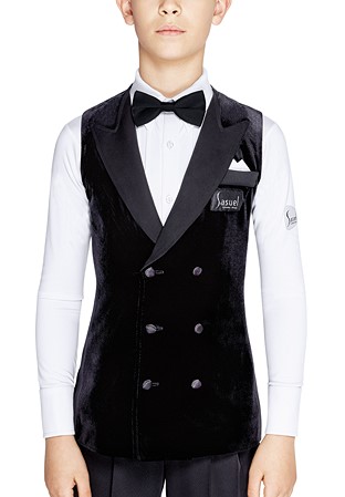 Sasuel Junior Double Breasted Velvet Ballroom Waistcoat-Black