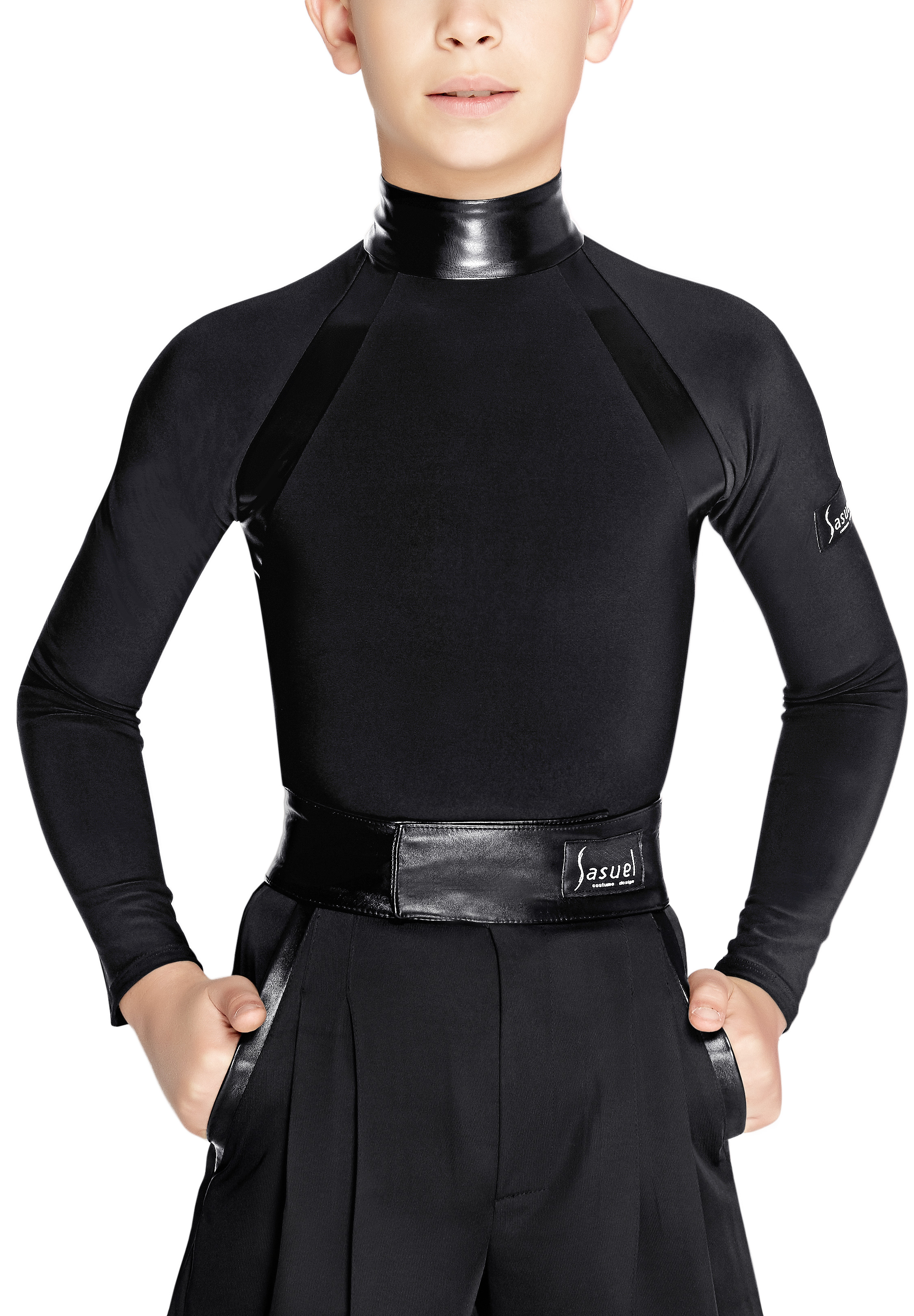 Sasuel Junior Latin Shirt w/ Leather Insert Antonio-Black