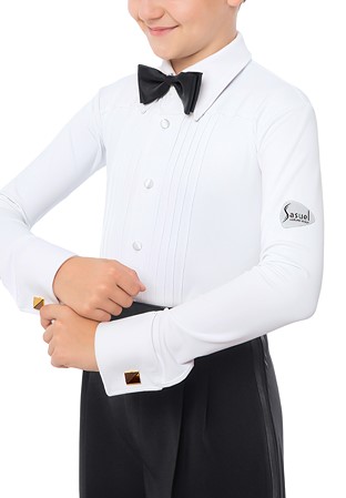 Sasuel Juvenile Satin Button Seamed Pleat Shirt-White
