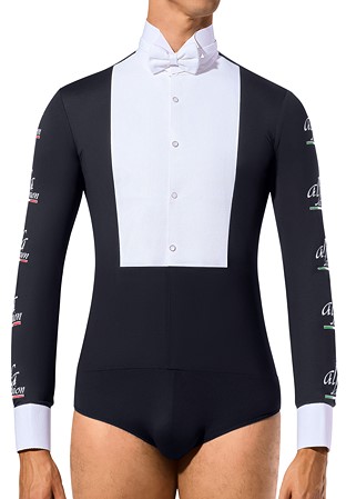 Alfa Mens Ballroom Stretch Shirt w/ White Logo FSWL-Black