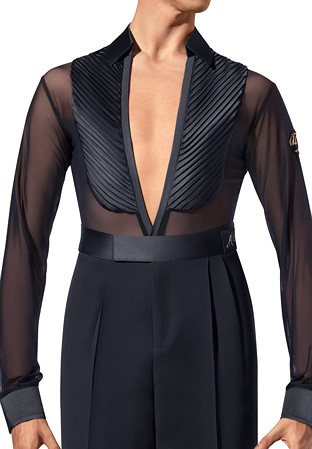 Alfa Mens Latin Shirt w/ Pleated Satin 231111-Black