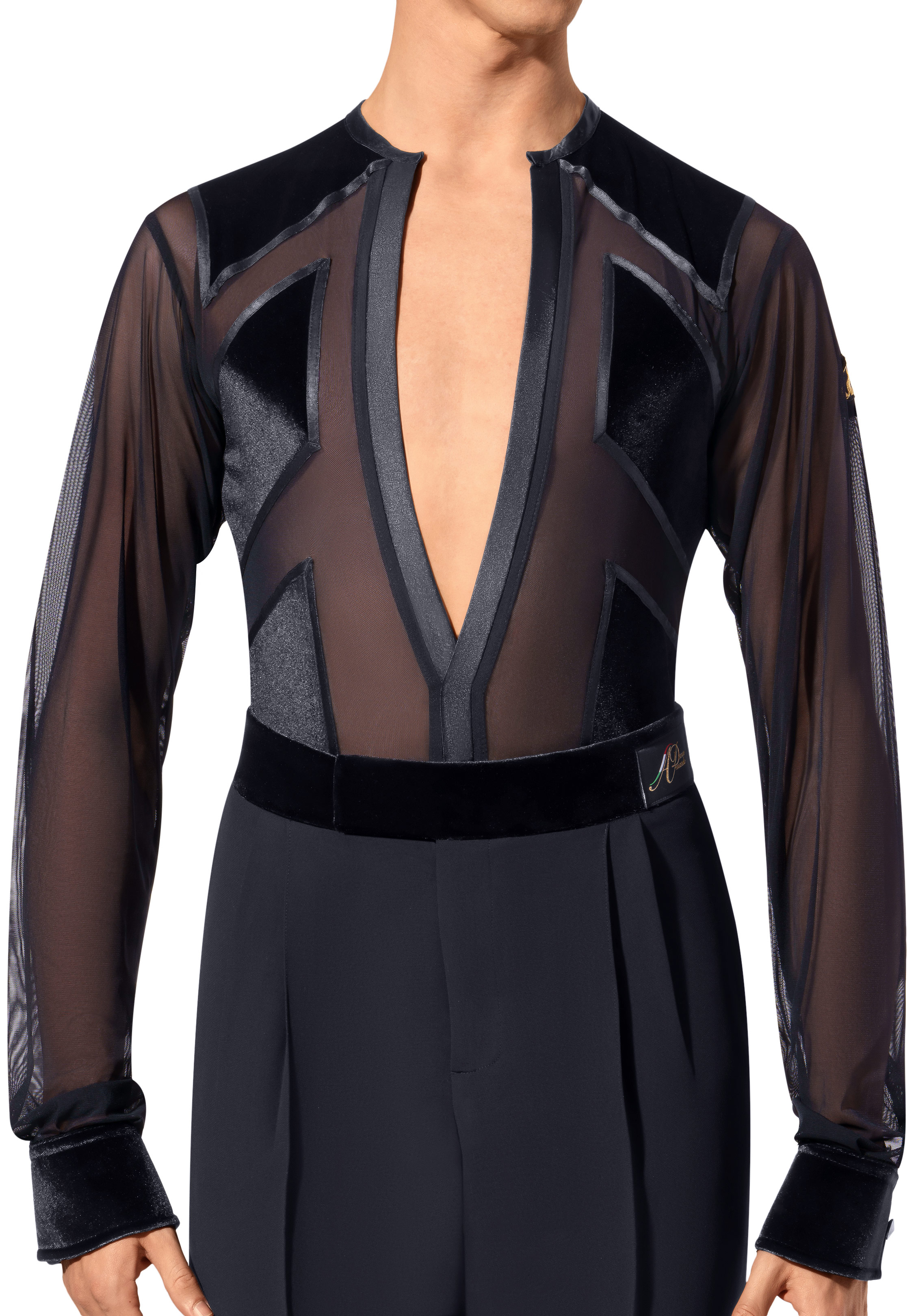 Alfa Mens Latin Velvet & Satin Stripe Shirt 231108-Black