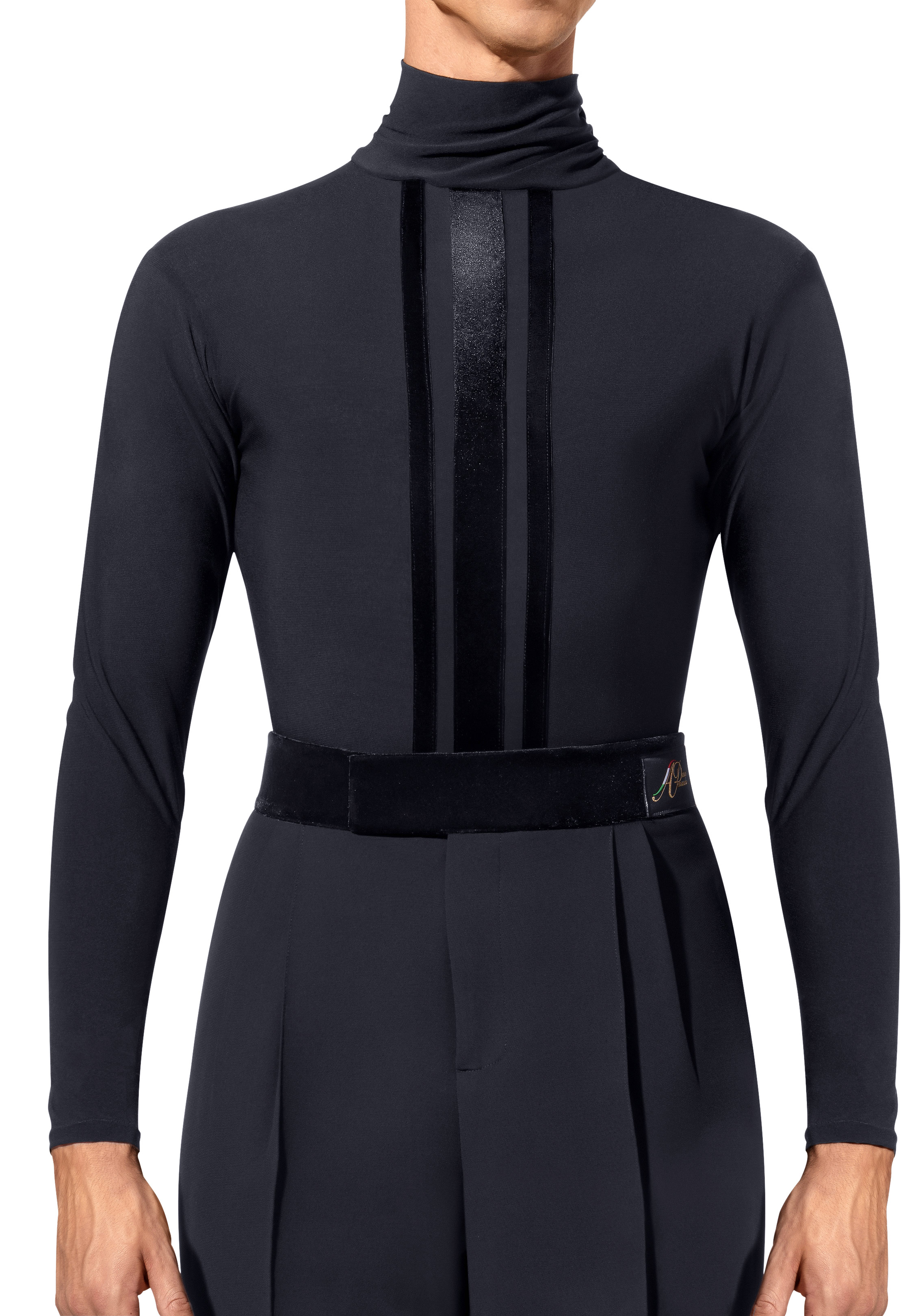 Alfa Mens Latin Velvet Stripe Shirt 231103-Black