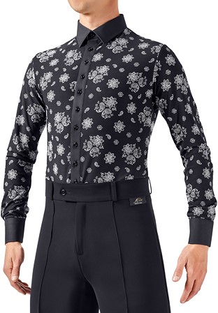 Armando Mens Print Ballroom Shirt 00200-Black/White Cashew