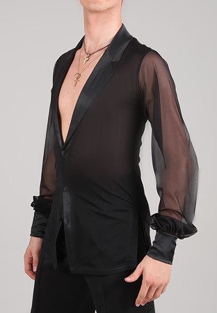 DSI Mens Ben Latin Dance Shirt-Black Mesh 4050