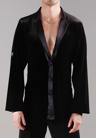 DSI Mens Ben Latin Dance Shirt-Black Smooth Velvet 4050