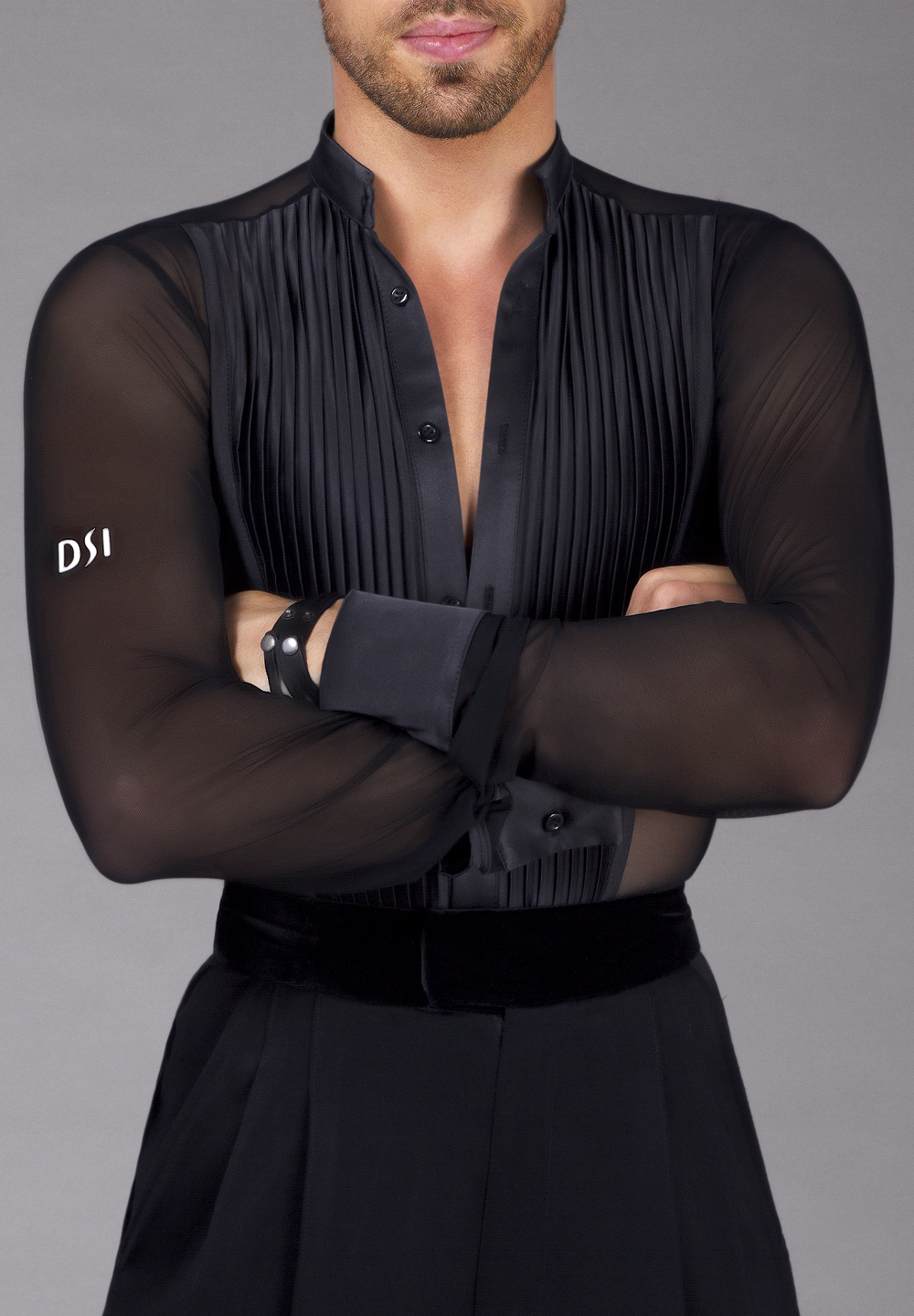 DSI Andre Mens Latin Shirt 4023-Black Mesh w/ Satin