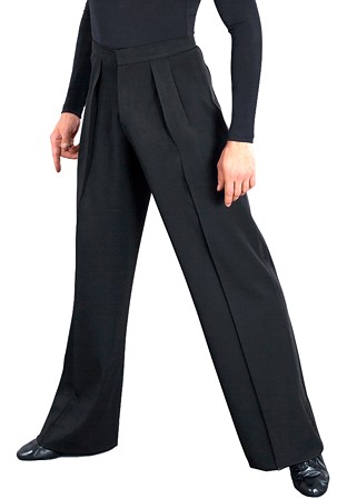 DSI Mens Box Pleat Gabardine Latin Trousers with Wide Satin Stripe 4002-Black