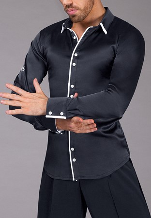 DSI Mens Satin Shirt with Double Button and Trim Finish 4083-Black Satin
