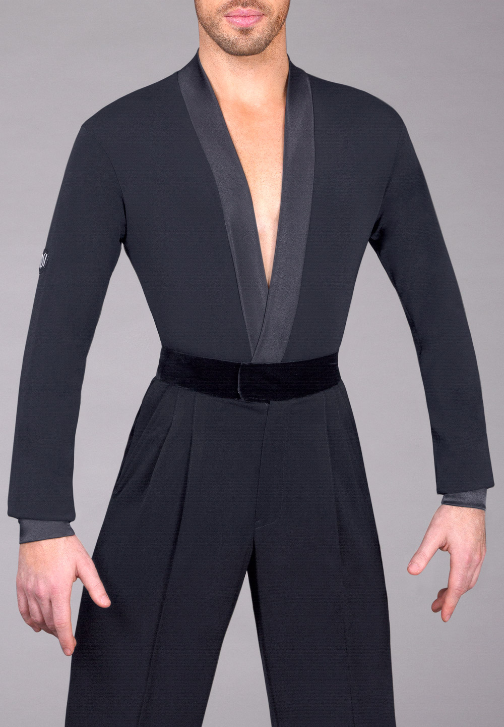 DSI Mens Sean Latin Shirt 4046-Black Crepe w/ Satin
