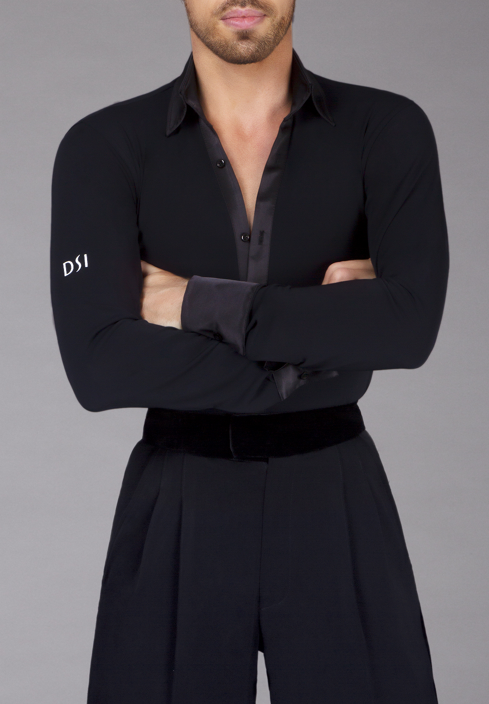 DSI Mens Monte Carlo Latin Dance Shirt-Black Crepe 4060