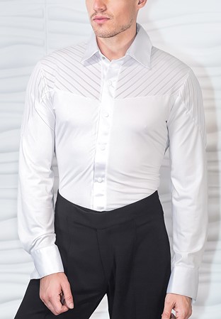 Dance America Mens Collared Stripe Inset Latin Dance Shirt MS19-White